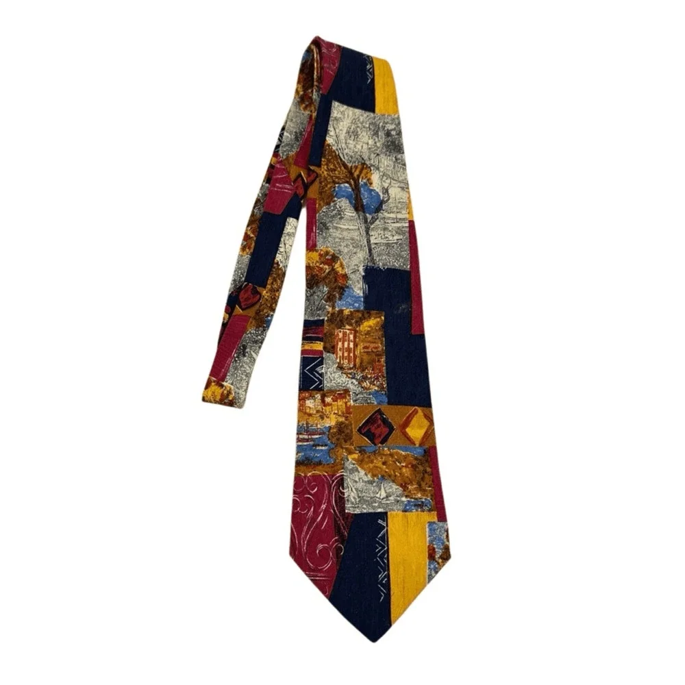 ERMENEGILDO ZEGNA  Men's Silk Necktie Luxury Abstract Multicolor